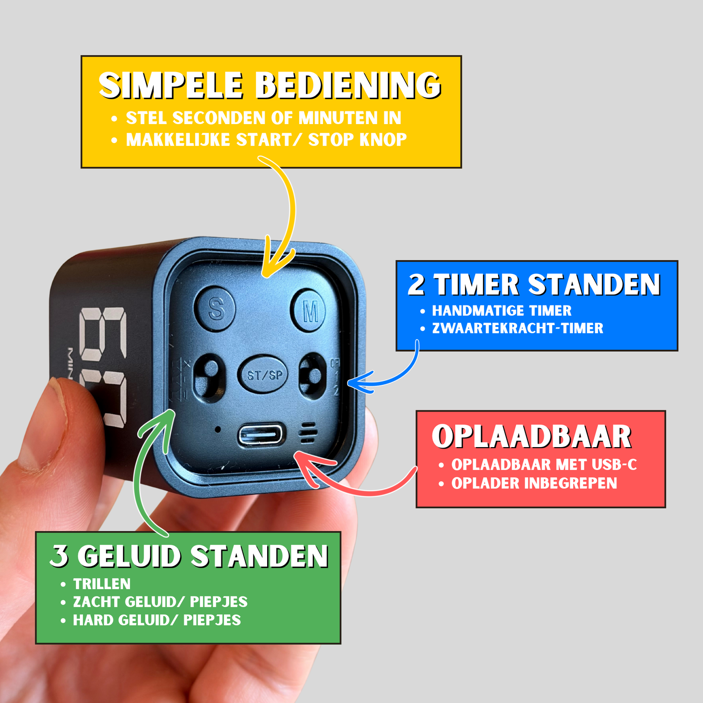 Pomodoro Dobbeltimer, flip-sensor, productiviteitstimer met 10 timer Pomodoro Dobbeltimer, flip-sensor, productiviteitstimer met 10 timer